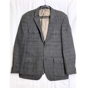 Perry Ellis Mens Gray‎ Plaid Sport Coat Jacket Blazer 44 REG